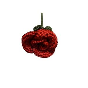 NEW handmade crochet artificial flowers wood stem 1 ROSE RED DARK GREEN
